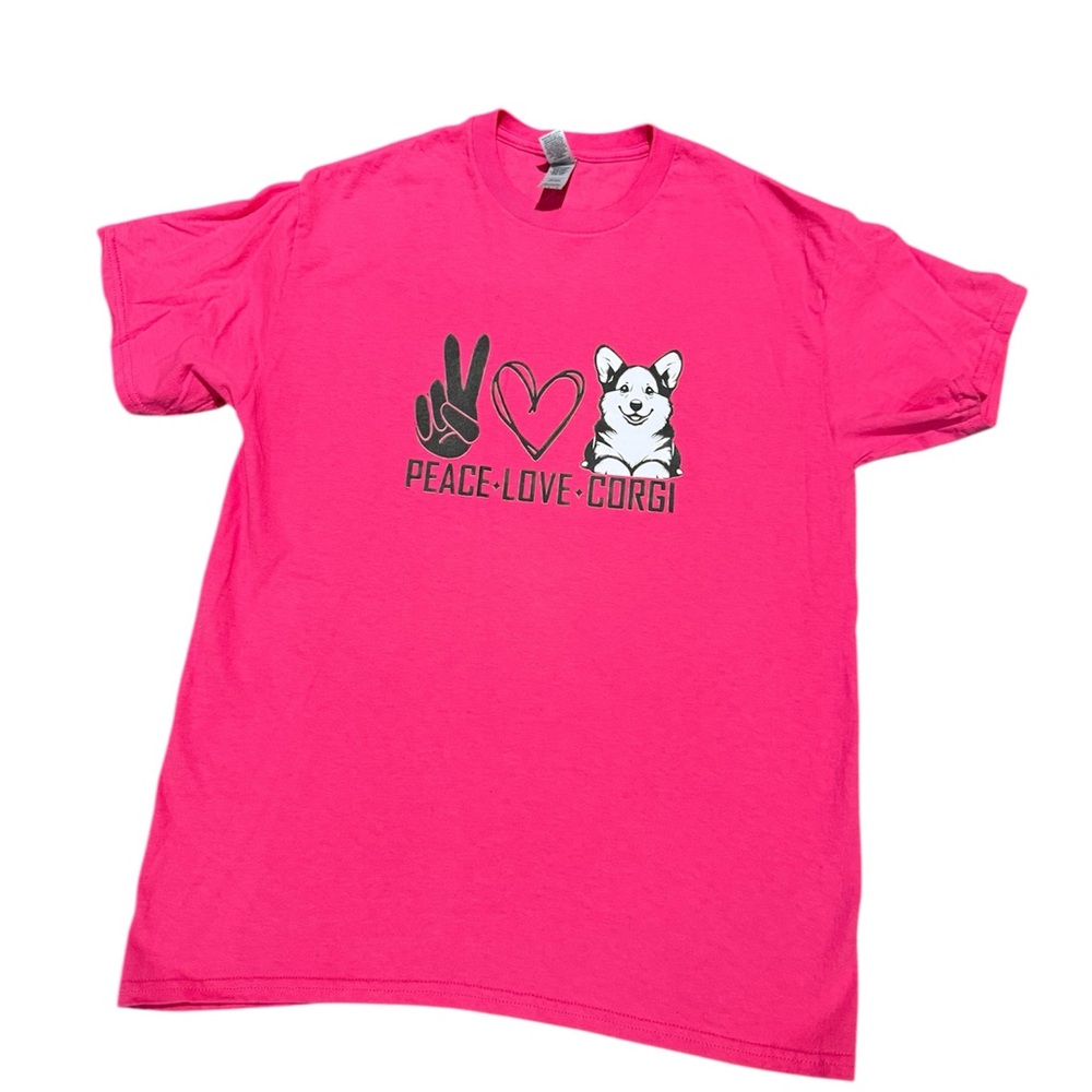 Made by Me! Peace Love Corgi Graphic Tee Pink Unisex T-Shirt Dog Lover